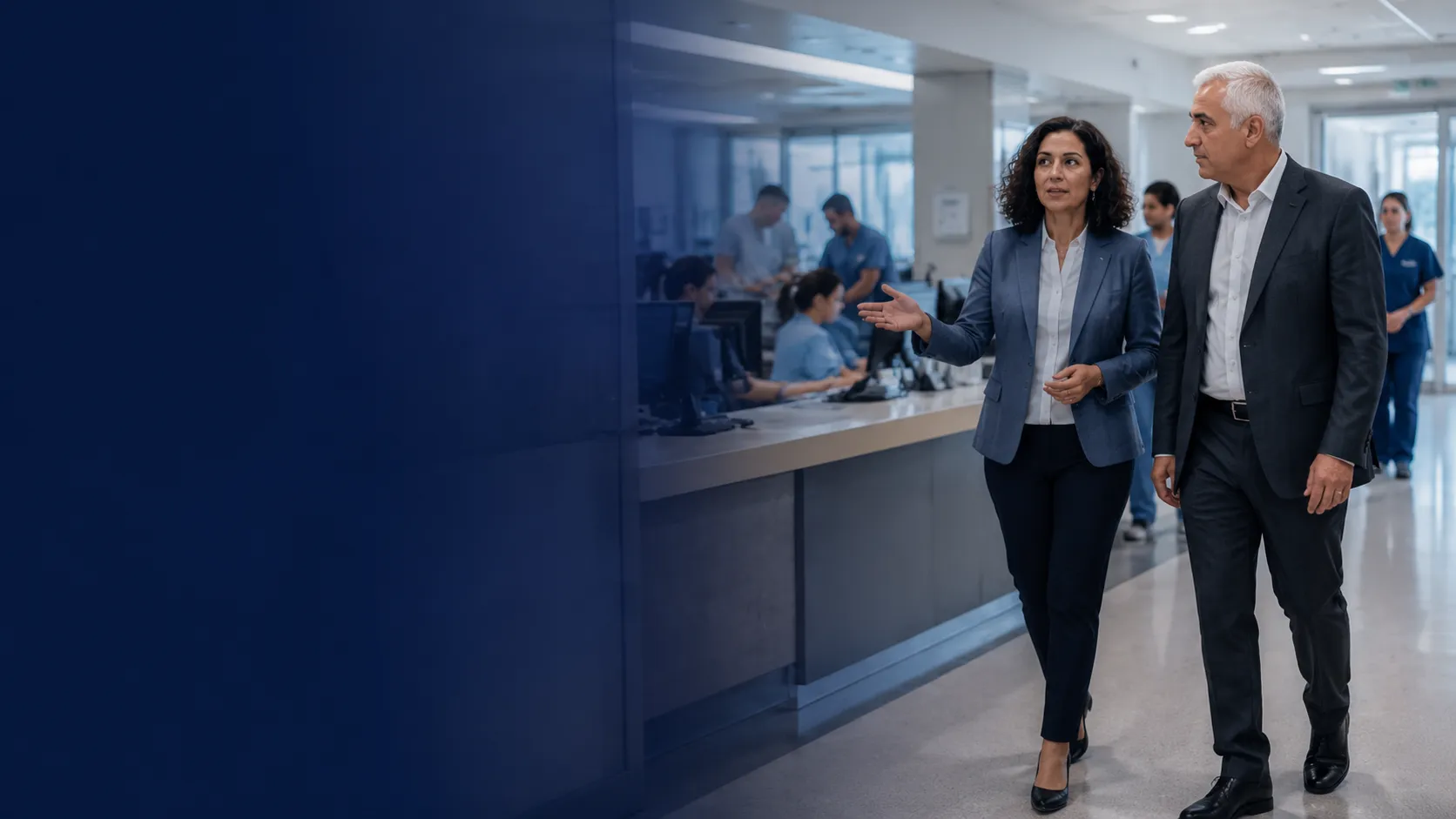 Executives reviewing operational performance in a healthcare organization