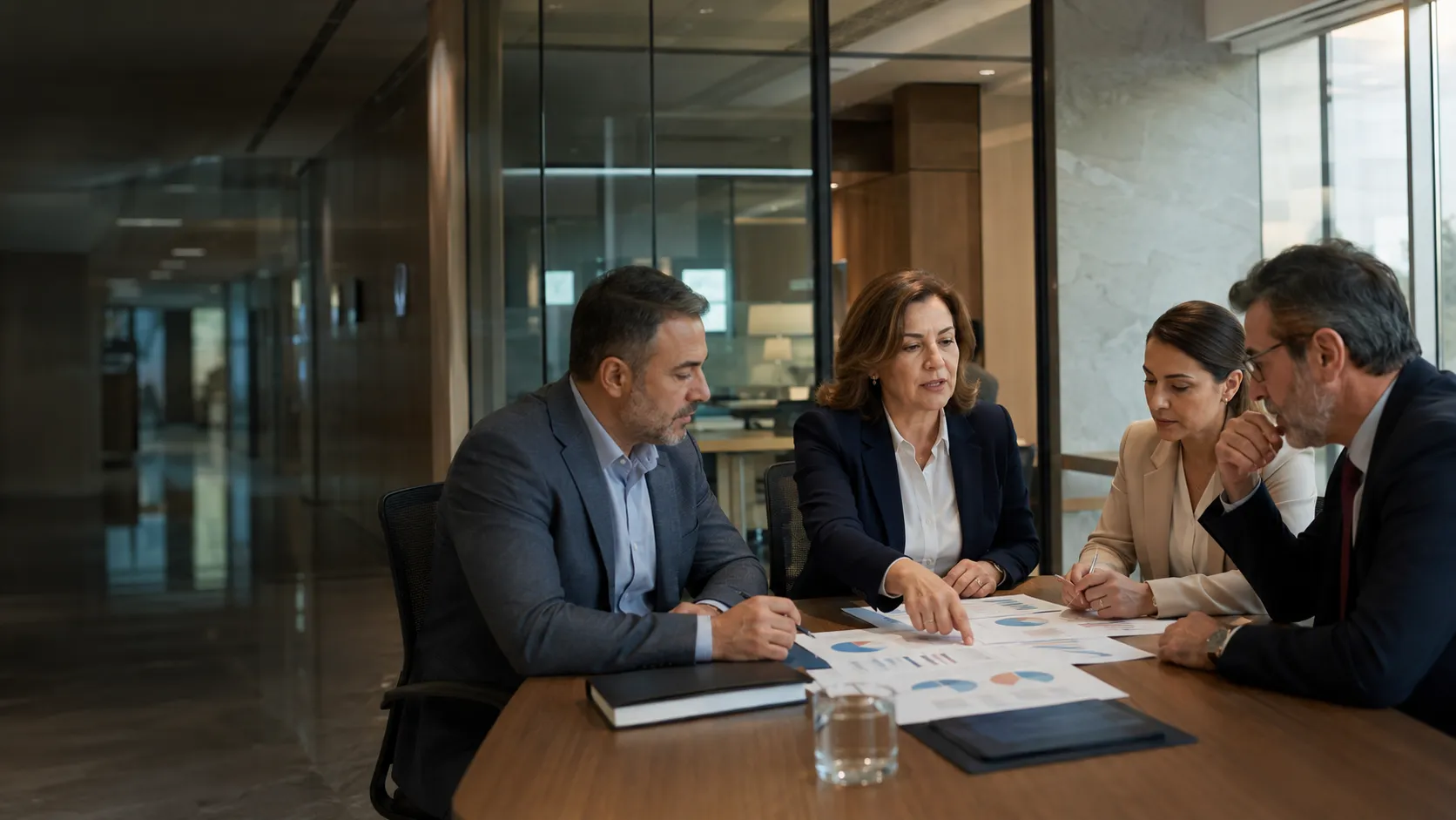 Leadership meeting with healthcare executives and consultants