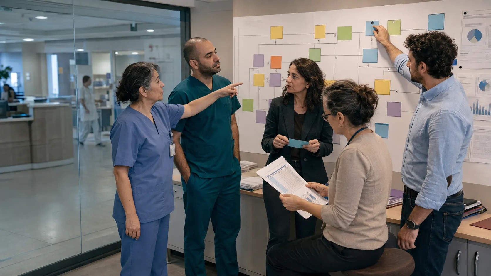 Healthcare professionals and consultants planning field operations together